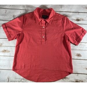 Pendleton Women's Short Sleeve Button-Up Shirt Medium Coral‎ Linen Blend, Casual
